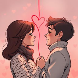 A romantic couple connected by a red string of fate