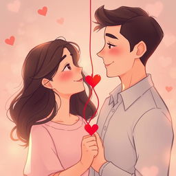 A romantic couple connected by a red string of fate