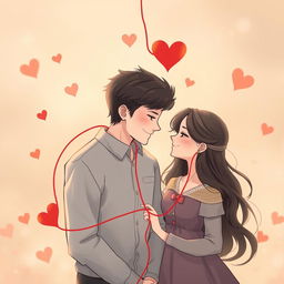 A romantic couple connected by a red string of fate