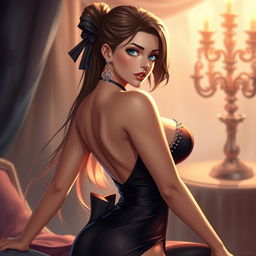 A captivating and alluring scene featuring a beautiful character in a seductive pose