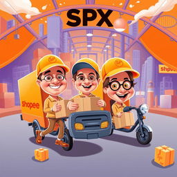 A fun and whimsical caricature design of an SPX Shopee expedition