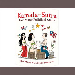 A book cover for a satirical book titled 'Kamala-Sutra: Her Many Political Positions