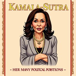 A book cover featuring Kamala Harris with the title 'Kamala-Sutra: Her Many Political Positions'