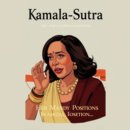 A book cover featuring Kamala Harris with the title 'Kamala-Sutra: Her Many Political Positions'