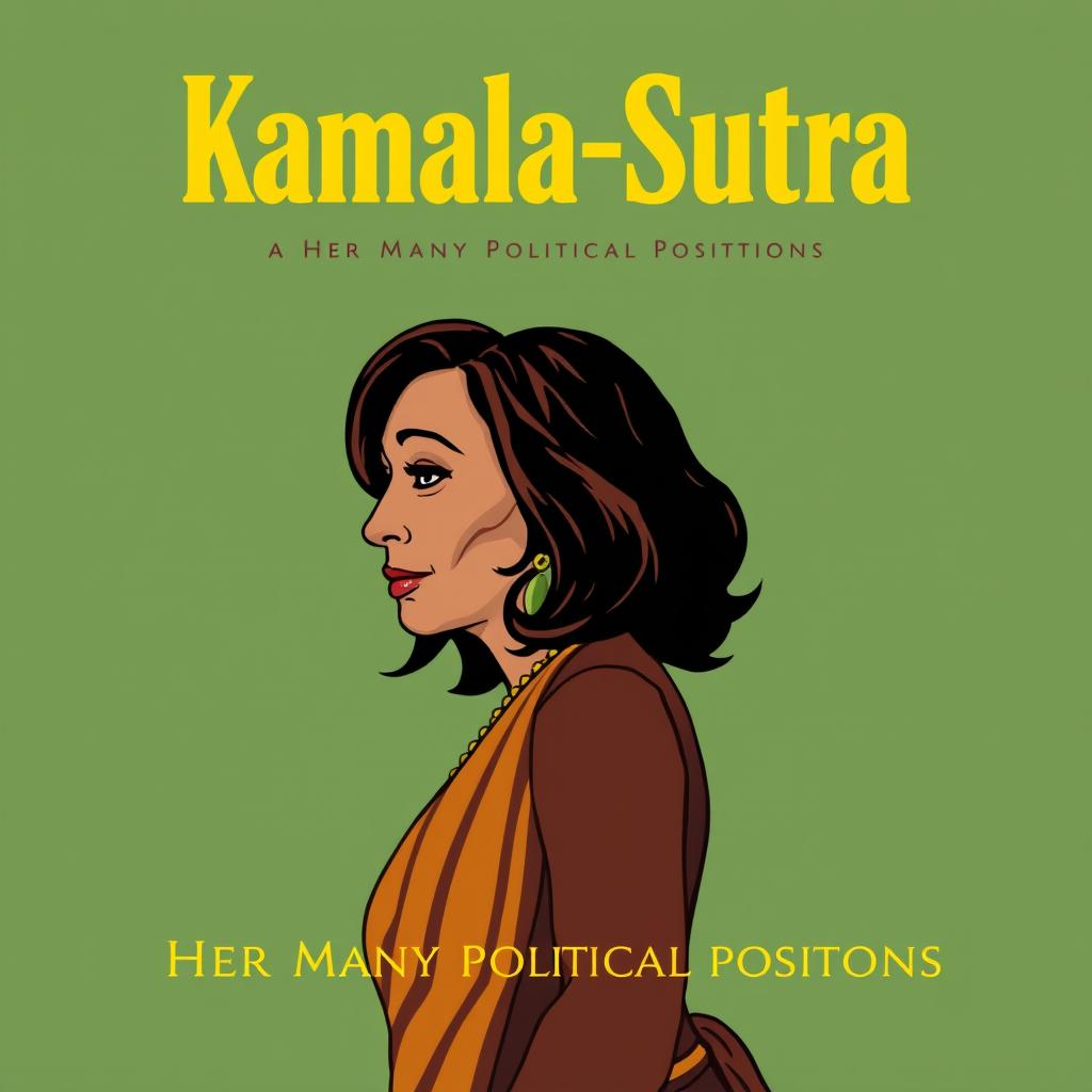 A book cover featuring Kamala Harris with the title 'Kamala-Sutra: Her Many Political Positions'