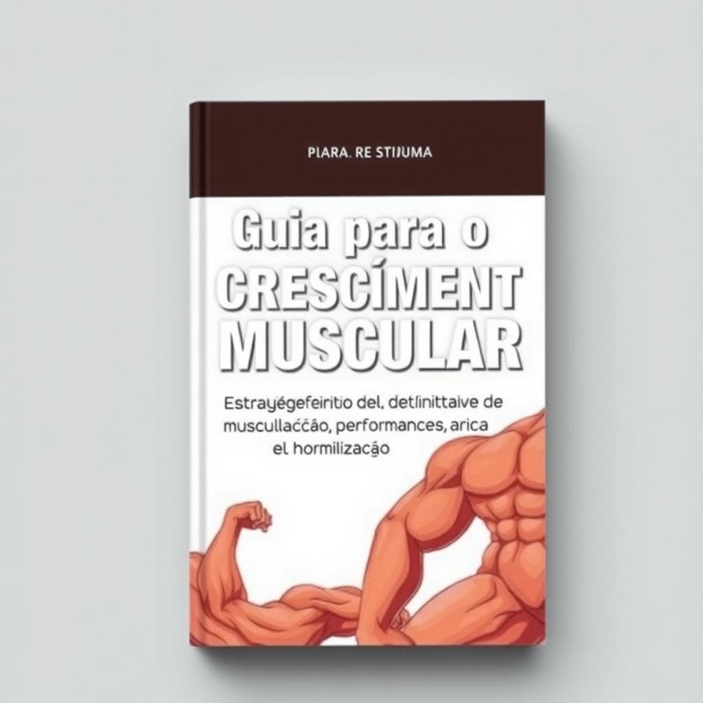 Create a book cover that contains the following phrase in Portuguese: 'Guia para o Crescimento Muscular: Estratégias Definitivas de Musculação, Performance e Hormonização'