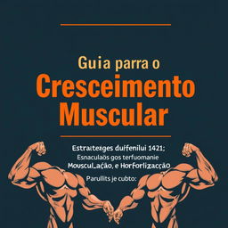 Create a book cover that contains the following phrase in Portuguese: 'Guia para o Crescimento Muscular: Estratégias Definitivas de Musculação, Performance e Hormonização'