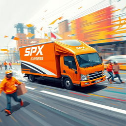 A dynamic and colorful painting-style design for SPX Express, prominently featuring orange as the primary color