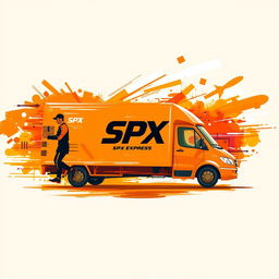 An abstract painting-style design for SPX Express, with orange as the dominant color