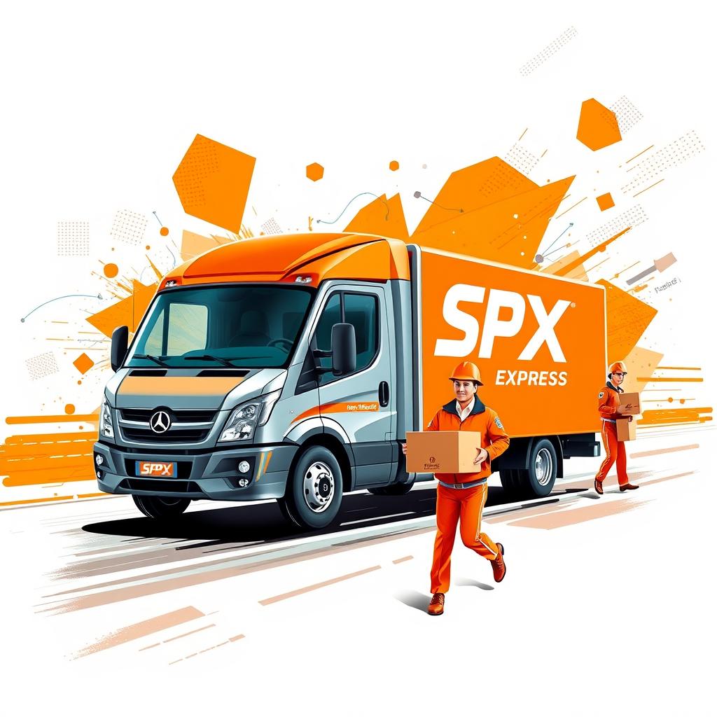A dedicated design for SPX Express in a painting style, featuring shapes in orange color