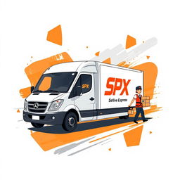 A dedicated design for SPX Express in a painting style, featuring shapes in orange color