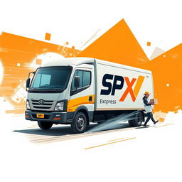 A dedicated design for SPX Express in a painting style, featuring shapes in orange color