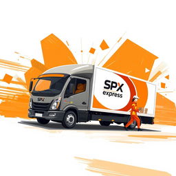 A dedicated design for SPX Express in a painting style, featuring shapes in orange color