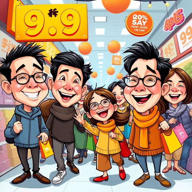 A fun and whimsical caricature design celebrating the 9