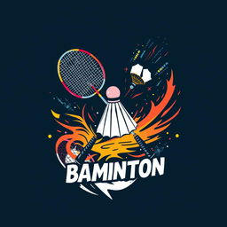 A stylish and sporty badminton T-shirt design featuring dynamic shuttlecock and racket graphics