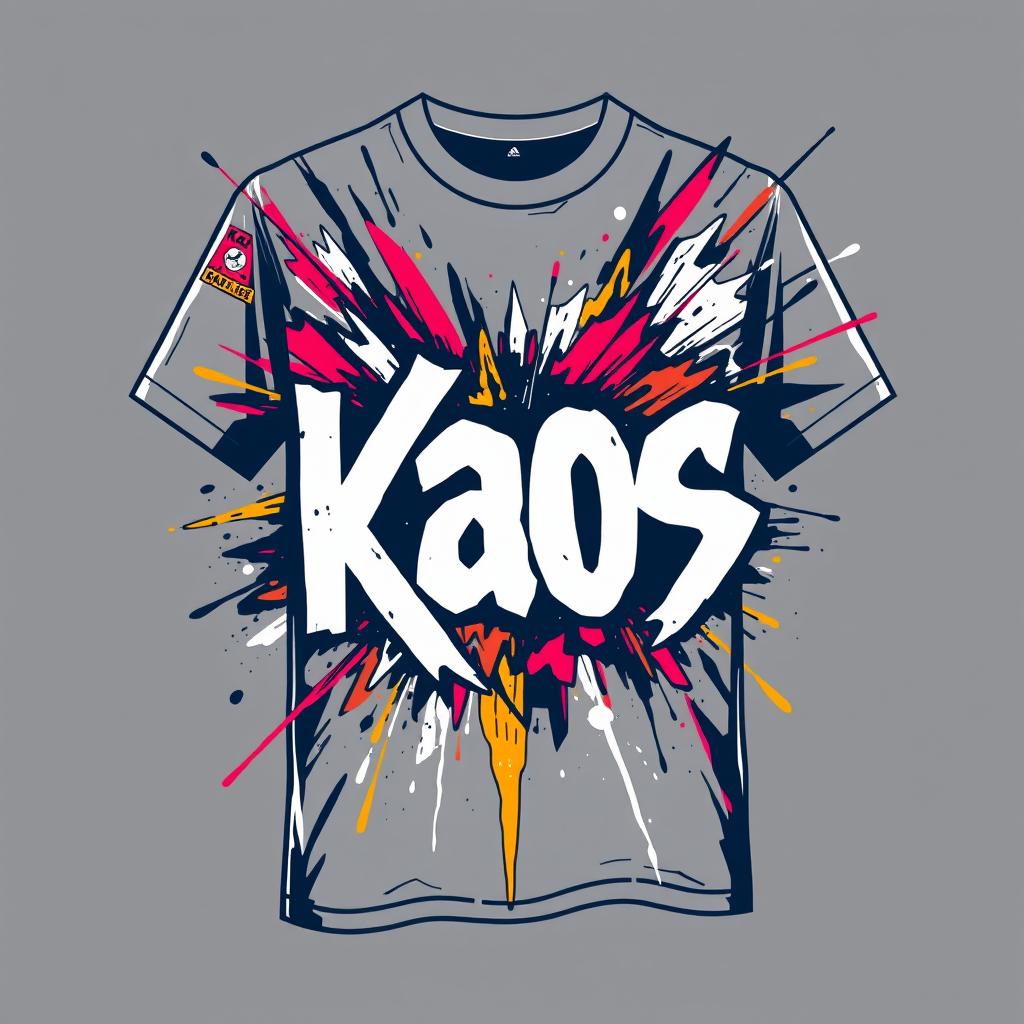 A visually striking T-shirt design with the word 'Kaos' prominently displayed