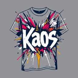 A visually striking T-shirt design with the word 'Kaos' prominently displayed