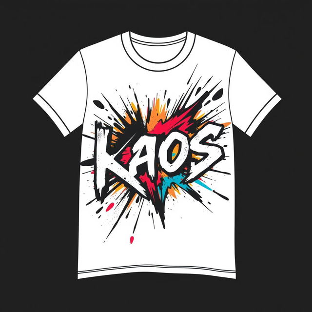 A visually striking T-shirt design with the word 'Kaos' prominently displayed