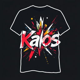 A visually striking T-shirt design with the word 'Kaos' prominently displayed