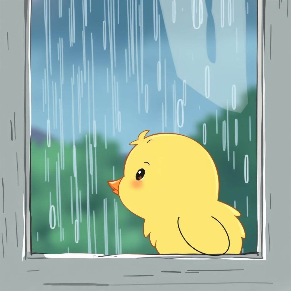 Un chico mirando la lluvia desde una ventana, estilo anime