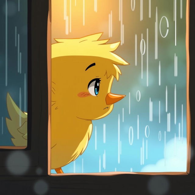 Un chico mirando la lluvia desde una ventana, estilo anime