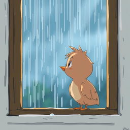 Un chico mirando la lluvia desde una ventana, estilo anime