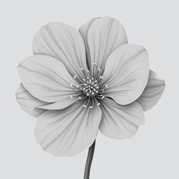 A detailed illustration of a gray flower with delicate petals and intricate patterns, set against a simple background to emphasize its unique color and beauty