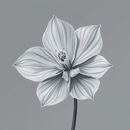 A detailed illustration of a gray flower with delicate petals and intricate patterns, set against a simple background to emphasize its unique color and beauty