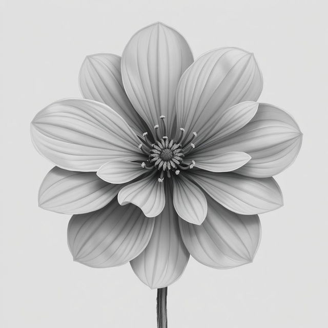 A detailed illustration of a gray flower with delicate petals and intricate patterns, set against a simple background to emphasize its unique color and beauty