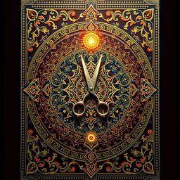 Create an intricate and magical book cover design inspired by Iranian carpets