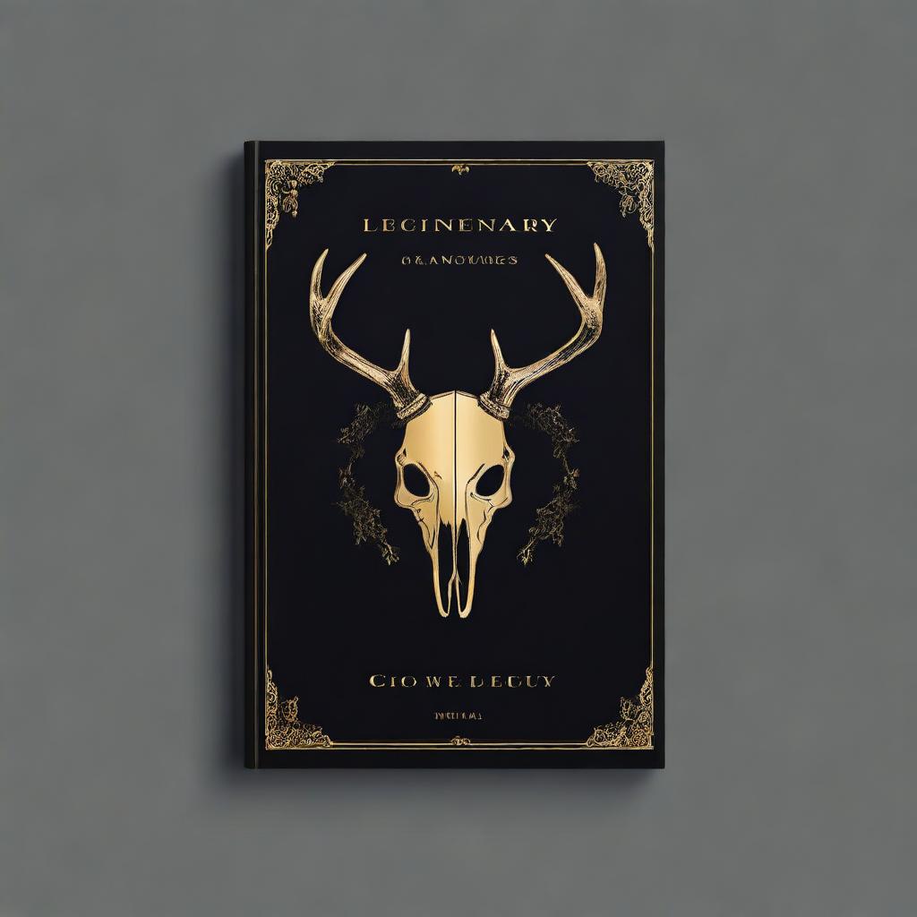 A captivating digital art image showcasing a minimalistic book cover with a foil deer skull