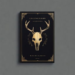 A captivating digital art image showcasing a minimalistic book cover with a foil deer skull