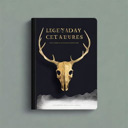 A captivating digital art image showcasing a minimalistic book cover with a foil deer skull