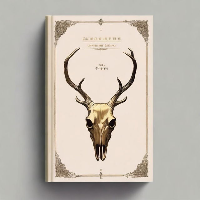 A captivating digital art image showcasing a minimalistic book cover with a foil deer skull