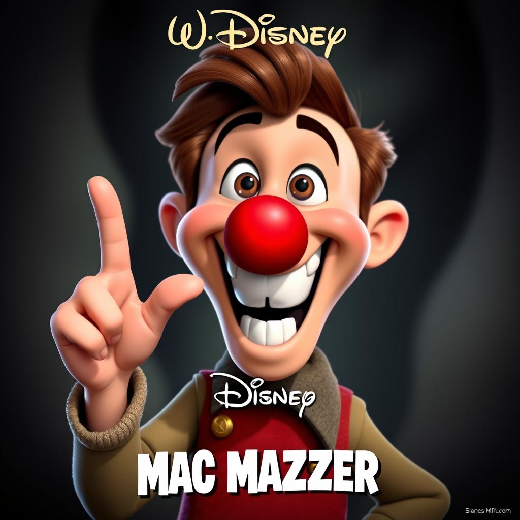 Create a Disney movie poster featuring a character named Mac Mazzer