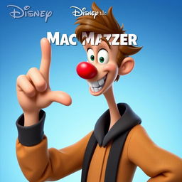 Create a Disney movie poster featuring a character named Mac Mazzer