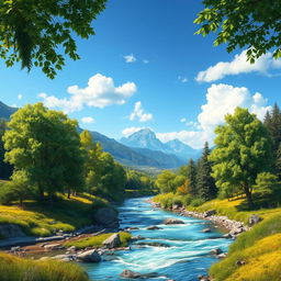 A vibrant and detailed image of a serene landscape