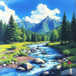 A vibrant and detailed image of a serene landscape