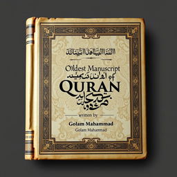 Create an image of a book titled 'Oldest Manuscript of Quran' written by Golam Mahammad