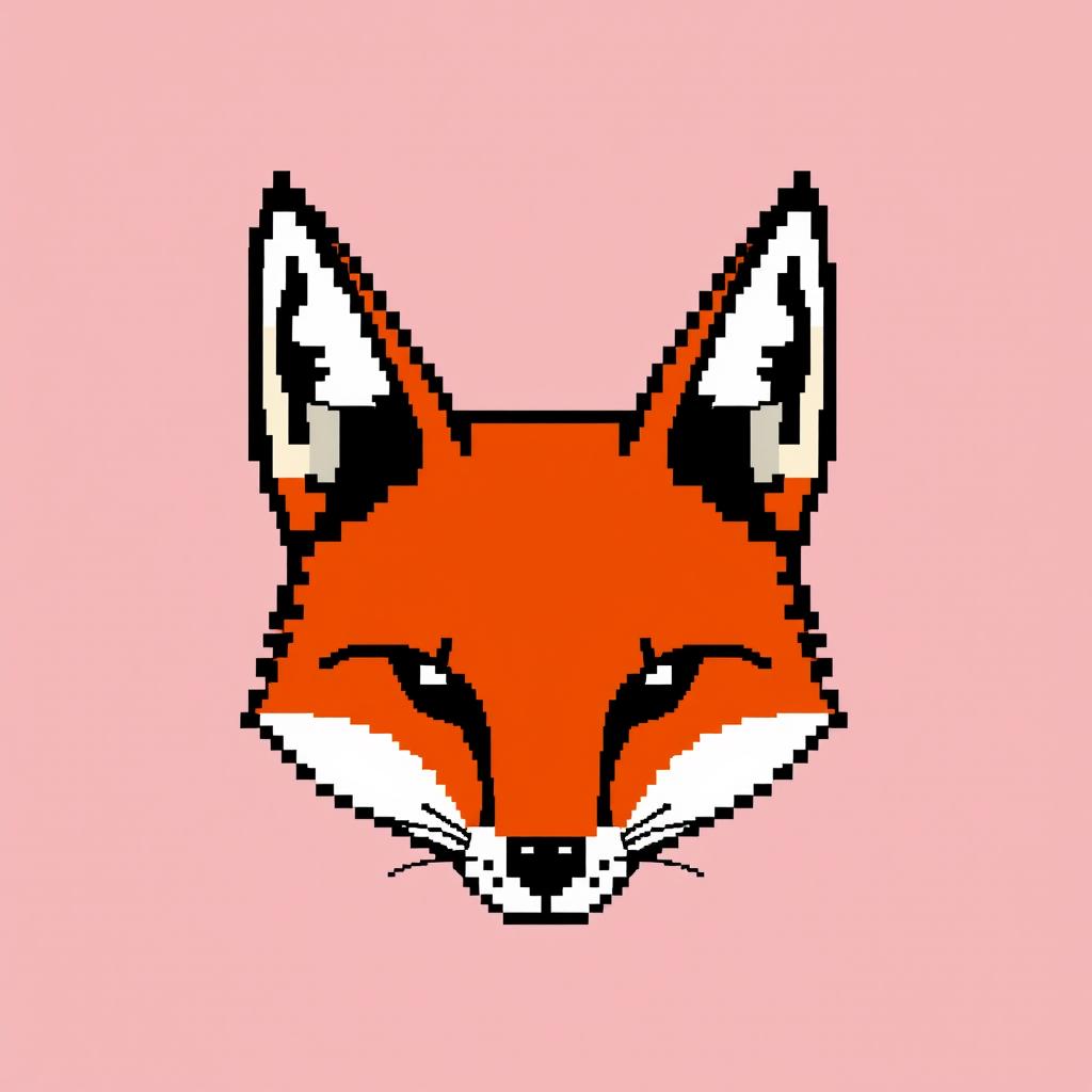 Create a minimalistic pixel art of a fox face