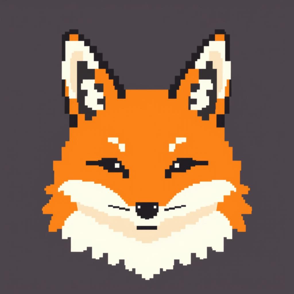 Create a minimalistic pixel art of a fox face