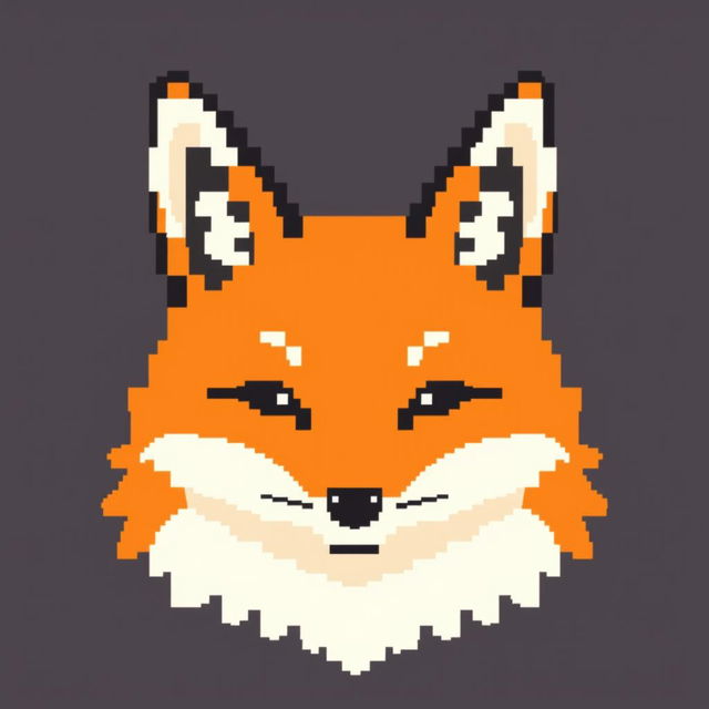 Create a minimalistic pixel art of a fox face