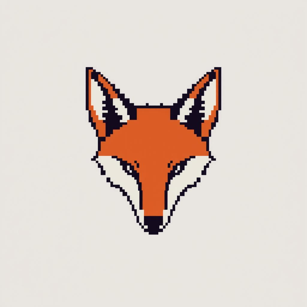 Create an extremely minimalistic pixel art of a fox head