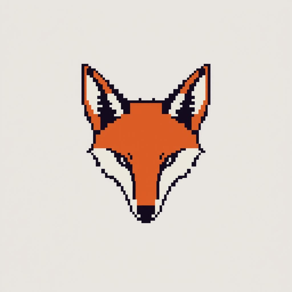 Create an extremely minimalistic pixel art of a fox head