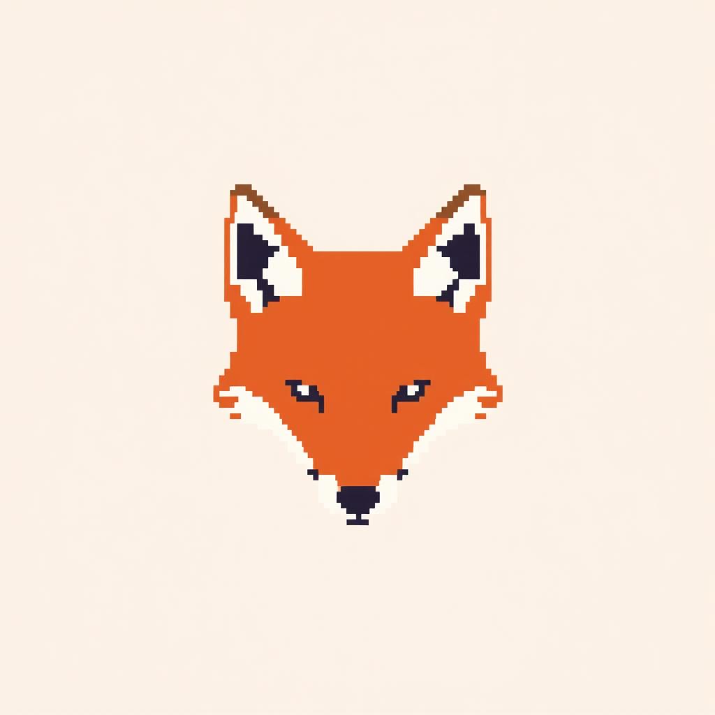 Create an extremely minimalistic pixel art of a fox head