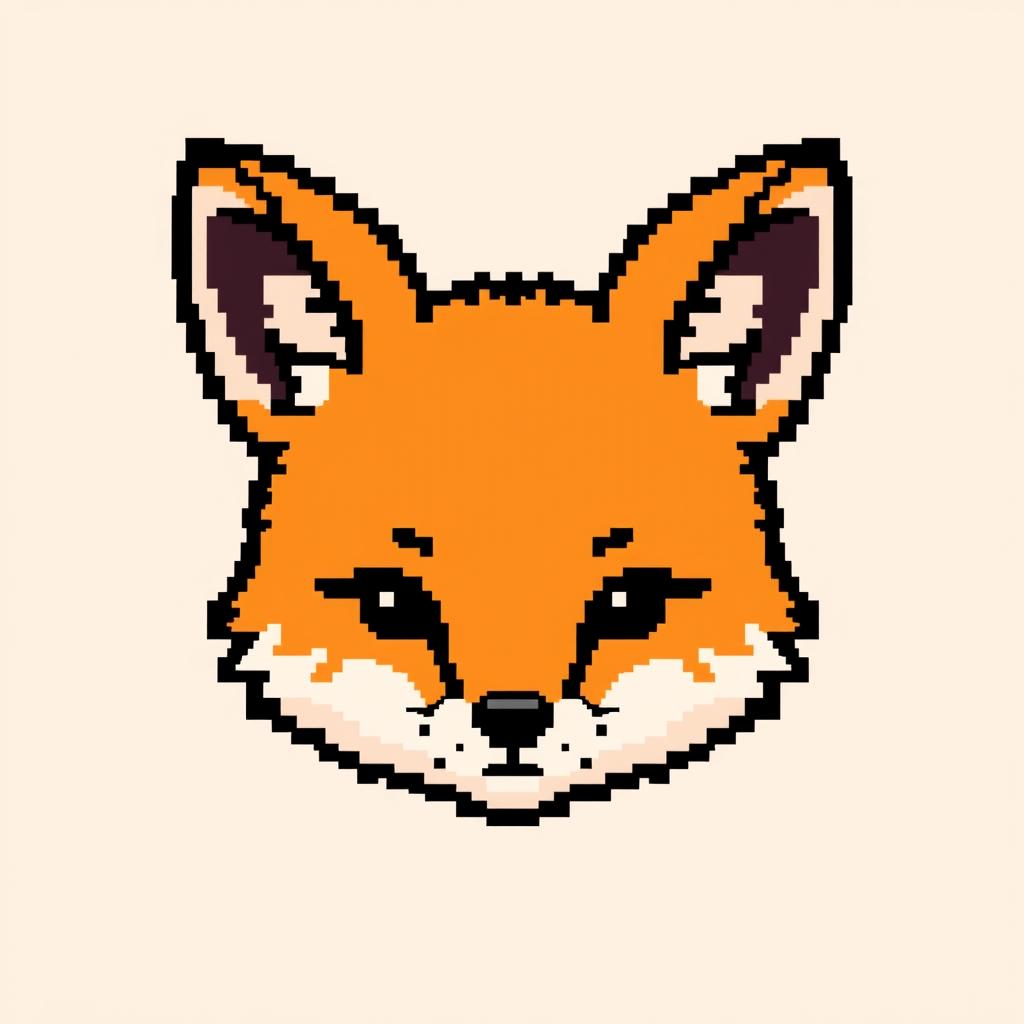 Create a very minimalistic and small fox head in pixel art style, designed to be cute like a chibi character