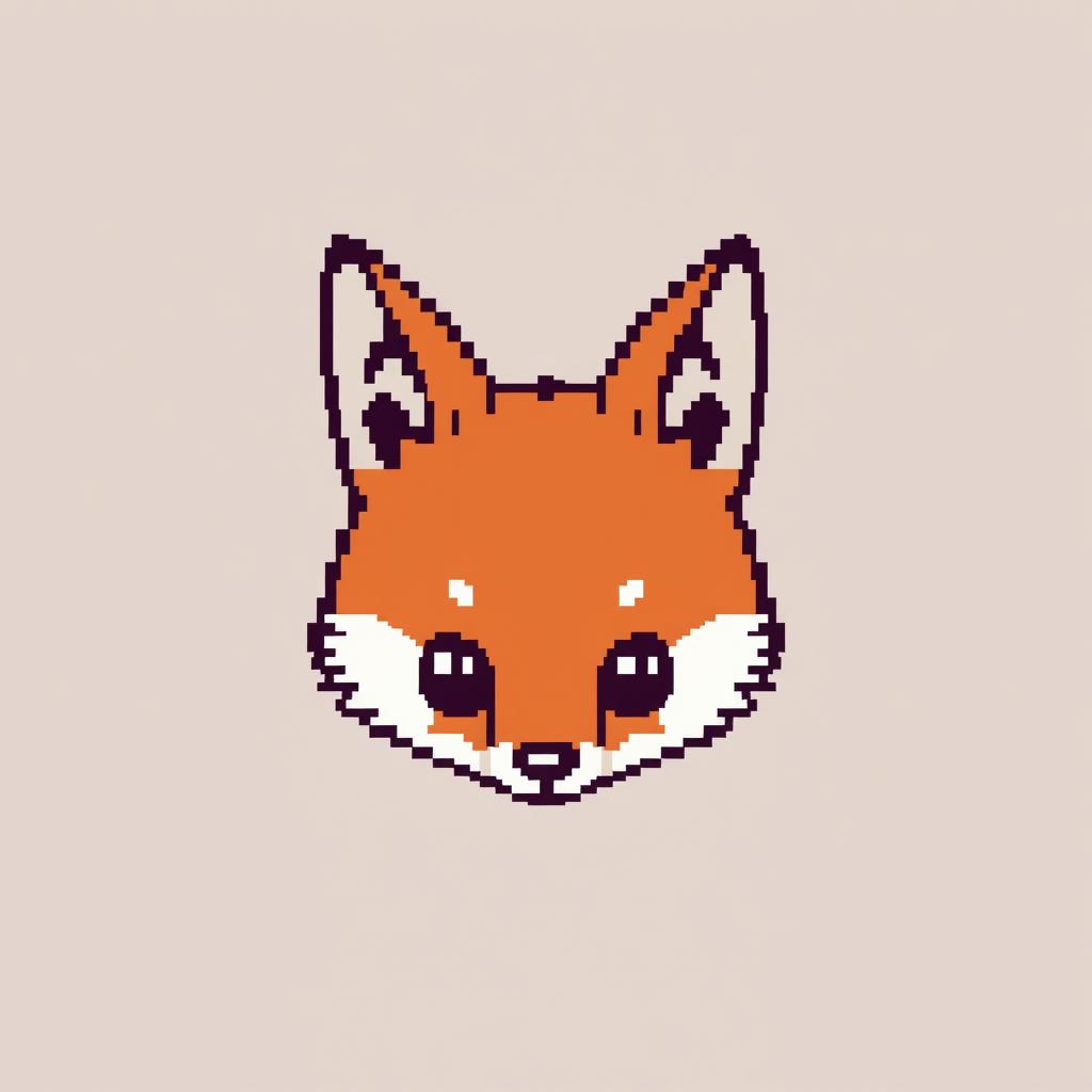 Create a very minimalistic and small fox head in pixel art style, designed to be cute like a chibi character