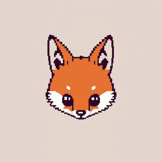 Create a very minimalistic and small fox head in pixel art style, designed to be cute like a chibi character