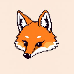 Create a very minimalistic and small fox head in pixel art style, designed to be cute like a chibi character