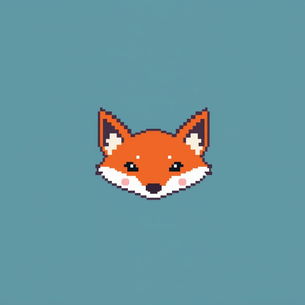 Create a very minimalistic and small fox head in pixel art style